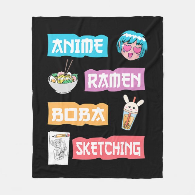 Manta Polar Anime Ramen Boba Esbozando Kawaii Anime Lover Mer (Anverso)