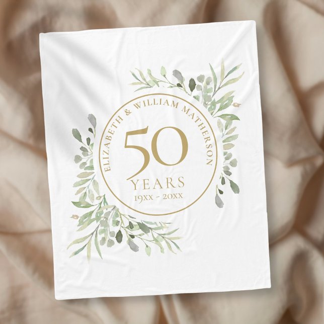 Manta Polar Aniversario de Bodas de Oro Greenery Acuarela (Subido por el creador)