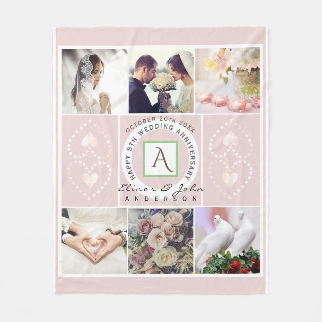 Manta Polar Aniversario personalizado 6 Fotos Fleece Blanket (Anverso)
