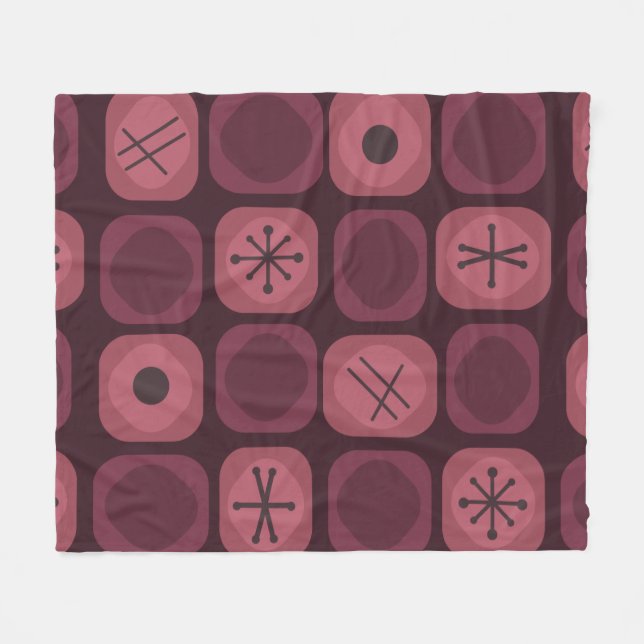 Manta Polar Años 1950 Mod Art Soft Cubes Borgoña (Frente (Horizontal))