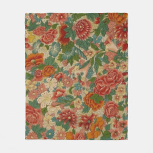 Manta Polar Antigüedad floral vintage en rojo, verde y oro