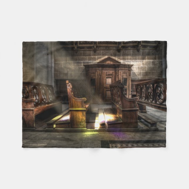 Manta Polar Antiguo banco de iglesia de madera con rodillo (Frente (Horizontal))