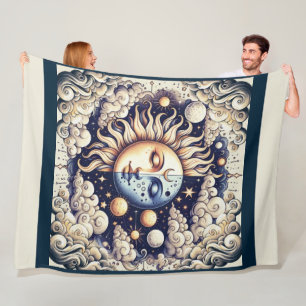 Manta Polar Antiguo Celestial Medio Sol y Luna Azul Amarillo