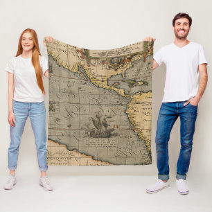 Manta Polar Antiguo mapa inspirado (14) Etiqueta de equipaje