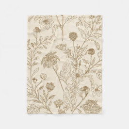 Manta Polar Antique Sepia Botanical Line Art Floral Pattern