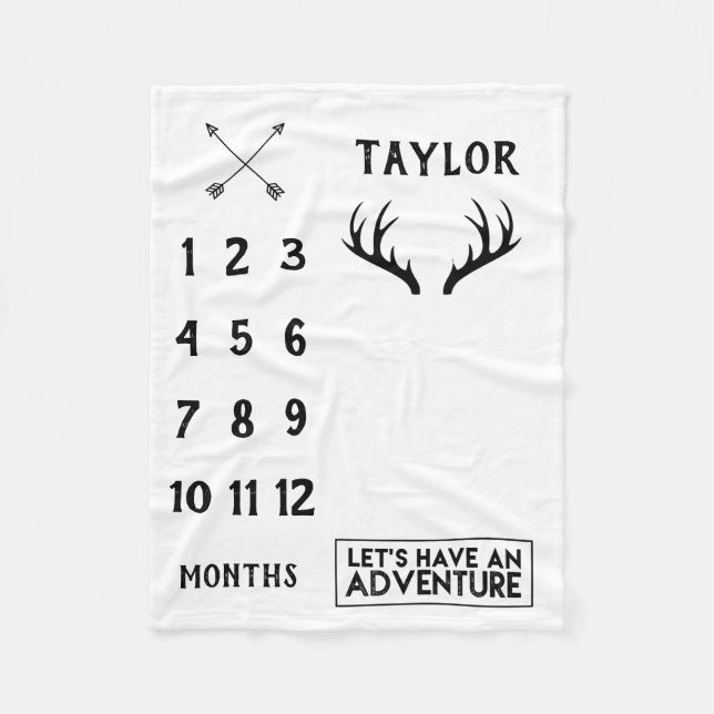 Manta Polar Antler Adventure Baby Boy Milestone Blanket (Anverso)