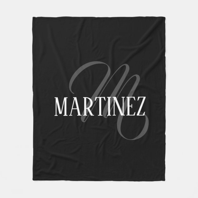 Manta Polar Apellido personalizado elegante negro | Nombre (Anverso)