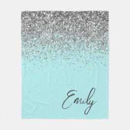 Manta Polar Aqua Azul Verde Teal Plateado Brillo Monograma 