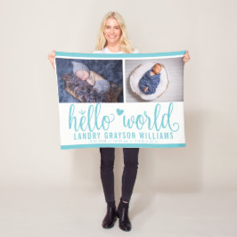 Manta Polar Aqua Blue Hello World Monograma Baby Stat