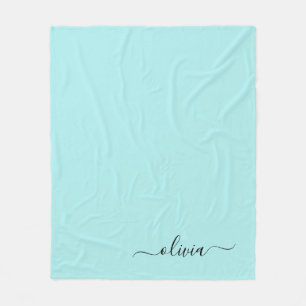 Manta Polar Aqua Blue Verde azulada Girly Script Monograma Nom