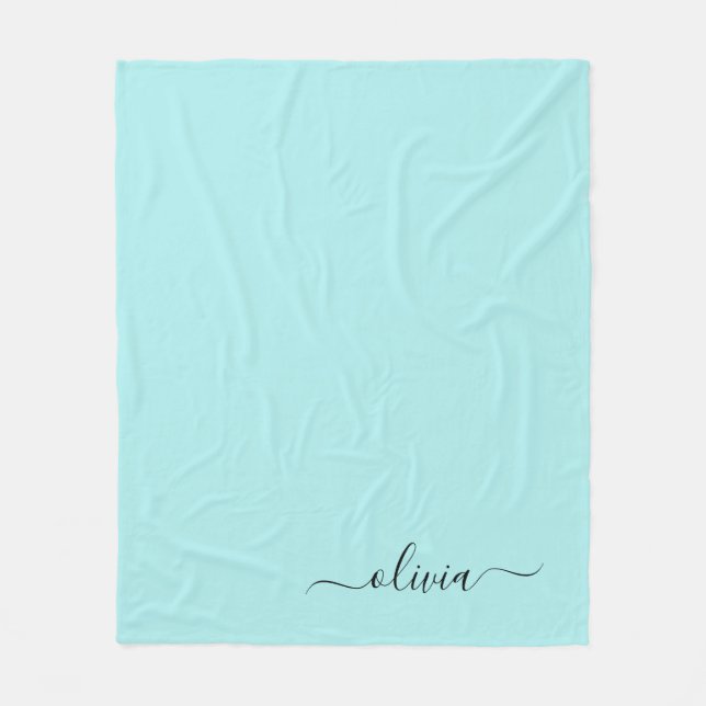 Manta Polar Aqua Blue Verde azulada Girly Script Monograma Nom (Anverso)