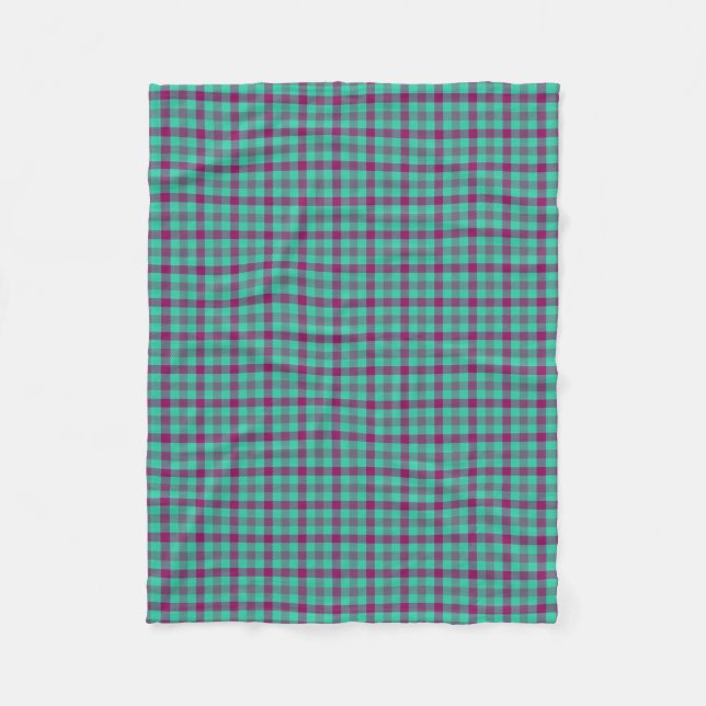 Manta Polar Aqua Fuschia Plaid Country Moderno (Anverso)