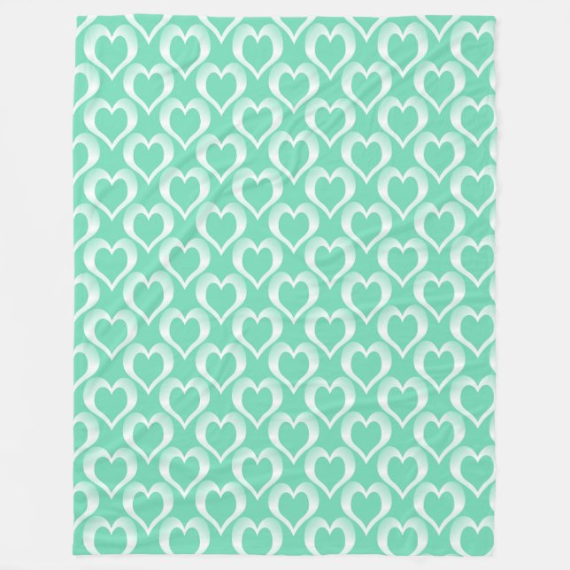 Manta Polar Aquamarine White Hearts Pattern (Anverso)