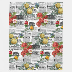 Manta Polar * AR23 Rosas Floral Flor Vibrage Newsprint