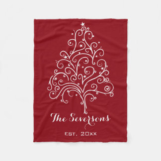 Manta Polar Árbol blanco de Navidad en rojo