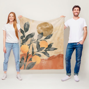 Manta Polar Árbol de cítricos boho con sol y montañas