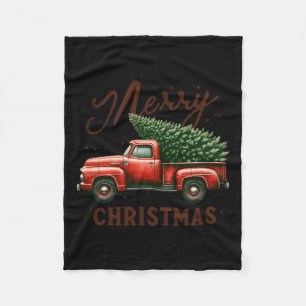 Manta Polar Árbol De Feliz Navidad En Ch Vintage De Camión Roj