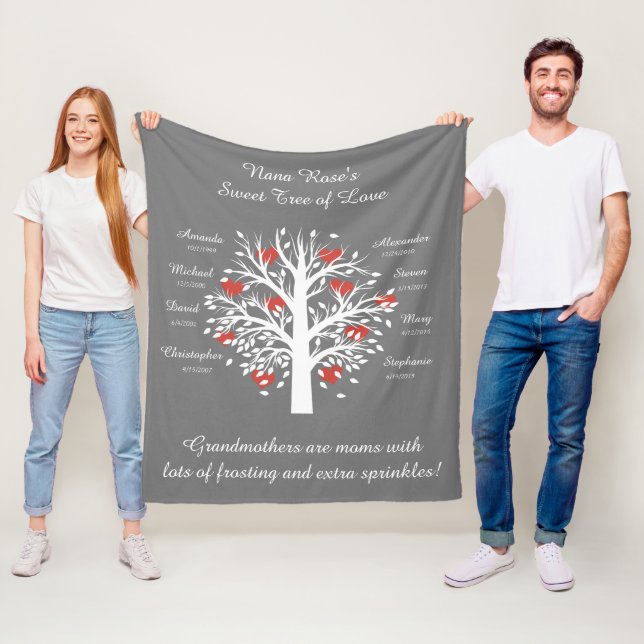 Manta Polar Árbol de la abuela (corazones), nombres y fechas (In situ)