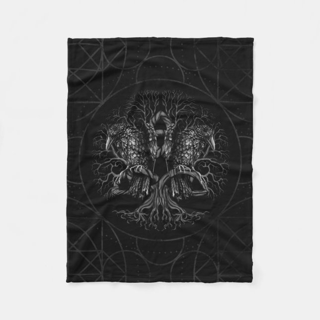 Manta Polar Árbol de la vida - Yggdrasil con los cuervos (Anverso)
