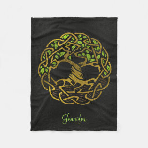 Manta Polar Árbol de la vida - Yggdrasil - oro con nombre de