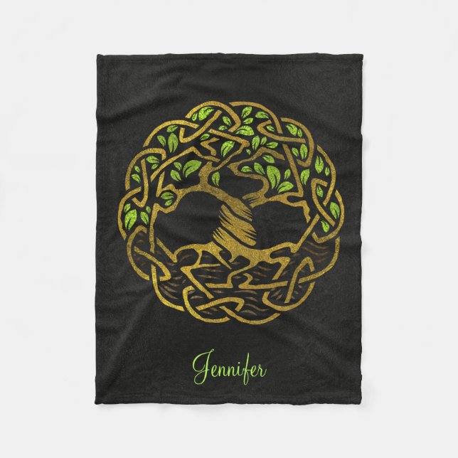 Manta Polar Árbol de la vida - Yggdrasil - oro con nombre de (Anverso)