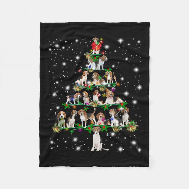 Manta Polar Árbol De Navidad Beagle Cubierto De Lámparas (Anverso)
