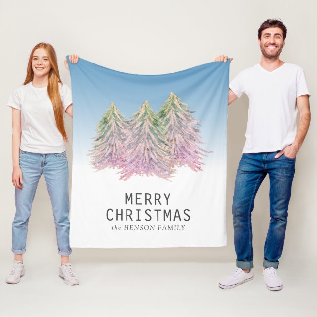 Manta Polar Árbol de navidad de color verde rosa (In situ)