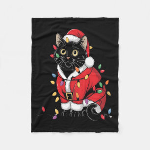 Manta Polar Árbol de navidad de gato negro ilumina a Santa Kit