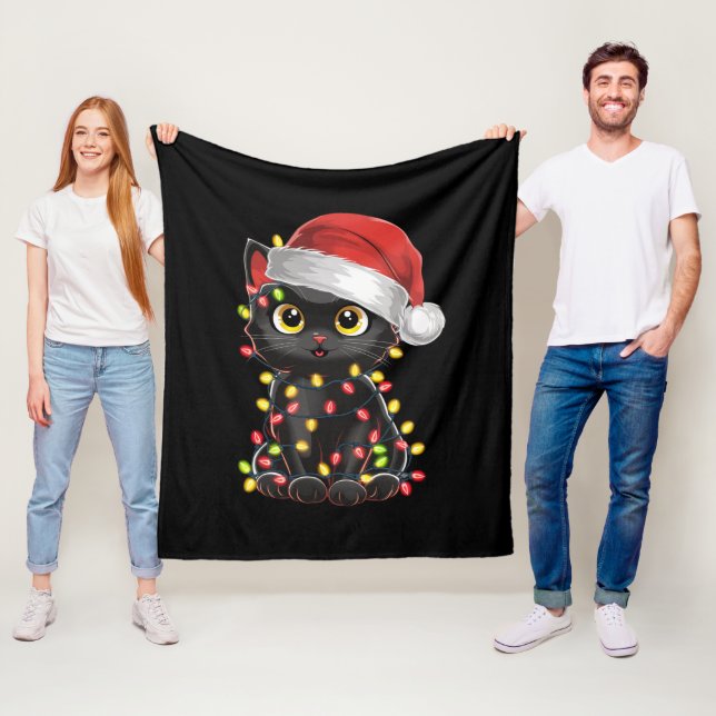 Manta Polar Árbol de navidad de gato negro ilumina a Santa Kit (In situ)