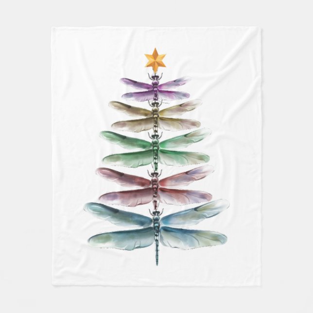 Manta Polar Árbol de navidad de la libélula Feliz Navidad (Anverso)