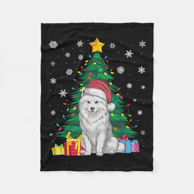 Manta Polar Árbol de Navidad de sudor feo ilumina Perro Samoye (Anverso)