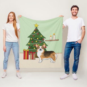 Manta Polar Árbol de Navidad de Tri Pembroke Welsh Corgi pelir