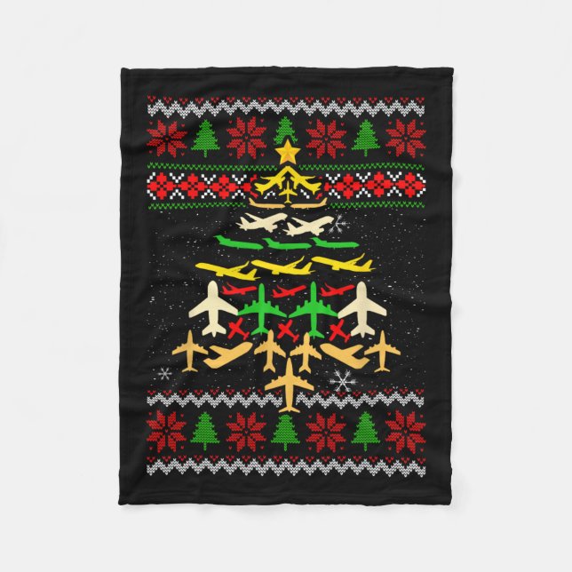 Manta Polar Árbol de Navidad del avión Nochebuena feo Sweater  (Anverso)