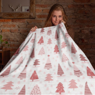 Manta Polar Árbol de Navidad en acuarela rosa y oro