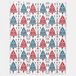 Manta Polar Árbol de Navidad Escandinavo Rojo Invierno de Arte