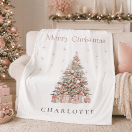 Manta Polar Árbol de Navidad moderno con rubor Personalizado F
