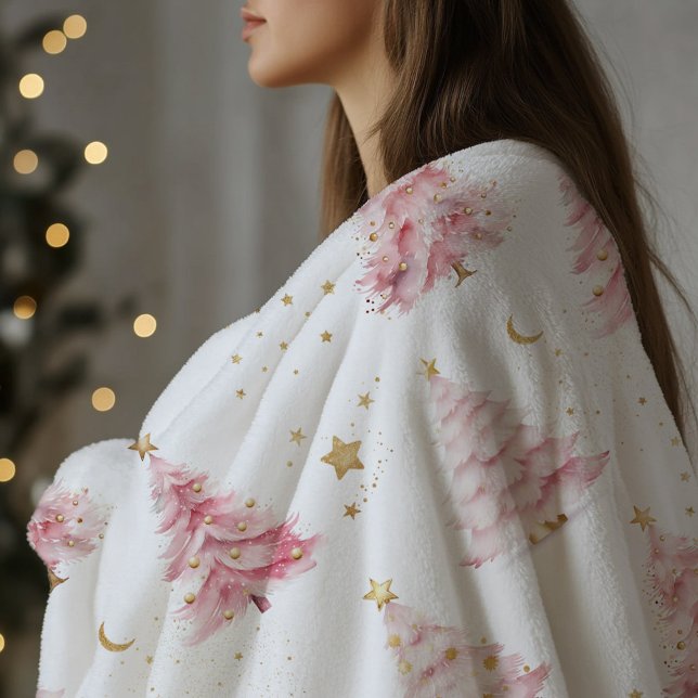 Manta Polar Árbol de Navidad rosa femenino  (Pink Christmas Tree Blanket)