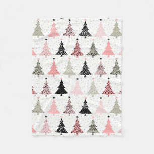 Manta Polar Árbol de Navidad rosa y verde con fondo blanco