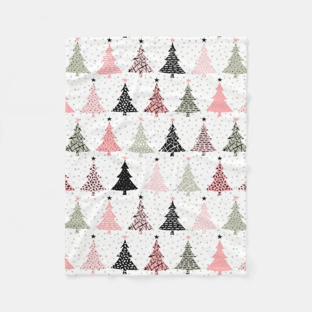 Manta Polar Árbol de Navidad rosa y verde con fondo blanco (Anverso)