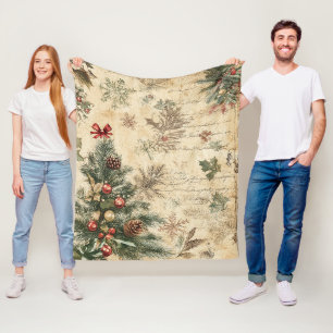 Manta Polar Árbol de Navidad y adorno vintage (3)