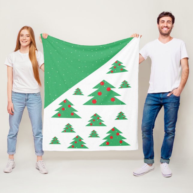 Manta Polar Árbol de Navidad y Navidades verdes rojos de nieve (In situ)