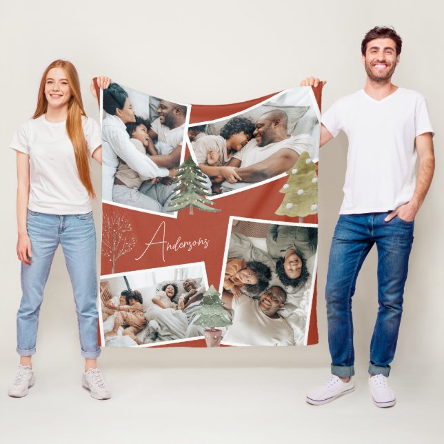 Manta Polar Árbol de pinos de Navidades multifoto de Terracota (In situ)