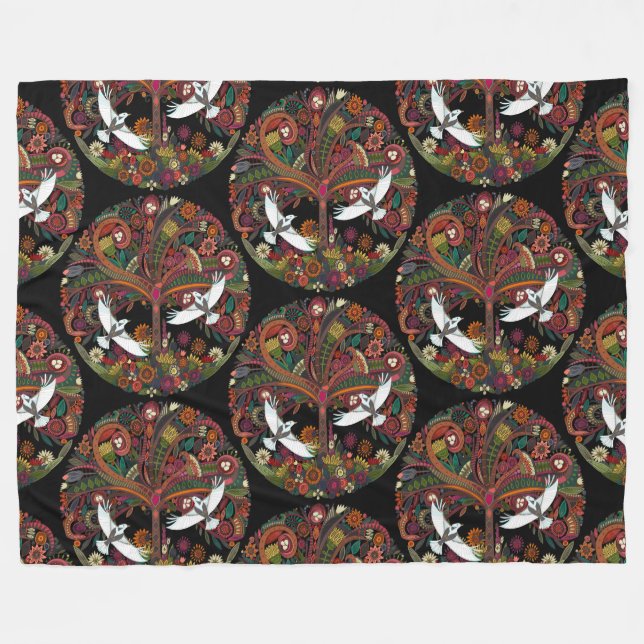 Manta Polar árbol de vida negro (Frente (Horizontal))