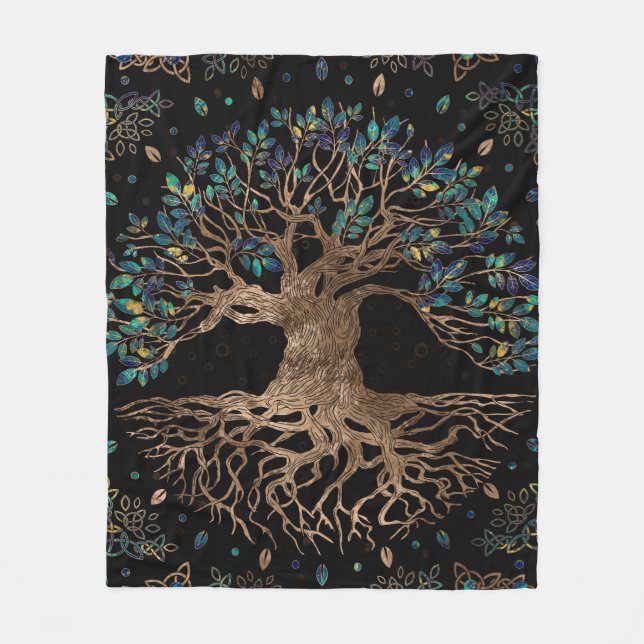 Manta Polar Árbol de vida - Ornamento Yggdrasil de oro y mármo (Anverso)
