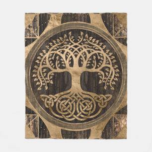 Manta Polar Árbol de vida - Yggdrasil - Corteza de madera y or