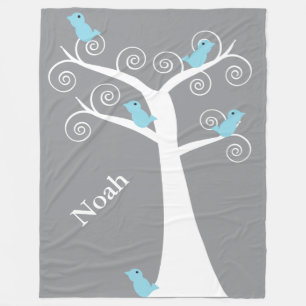Manta Polar Árbol Gris Remolino Azul Caprichoso Personalizable