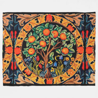 Manta Polar ÁRBOL naranja CON HOJAS VERDES, FLORES
