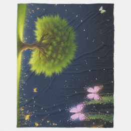 Manta Polar Árbol silvestre nocturno con mariposas y luciérnag