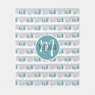 Manta Polar Árboles de invierno y patrón gris claro de nieve