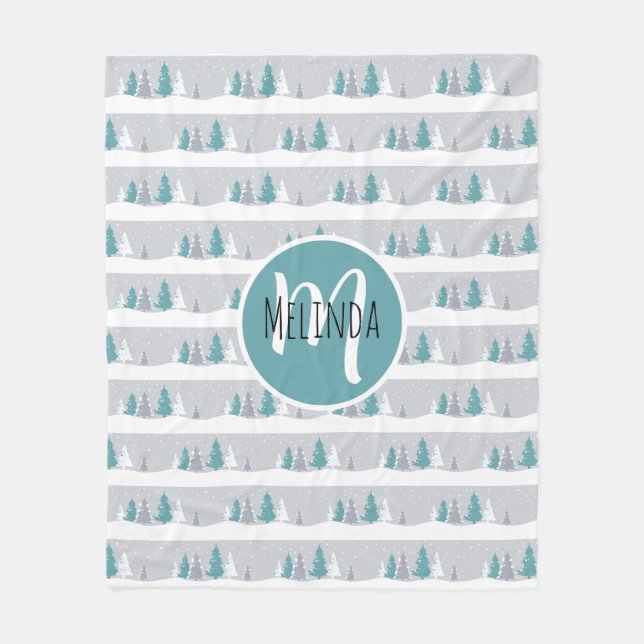 Manta Polar Árboles de invierno y patrón gris claro de nieve (Anverso)